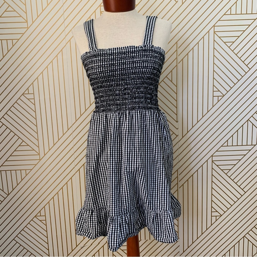 Loft 100% Cotton Gingham smocked Sundress ruffle hem flounce cottage core XXSP